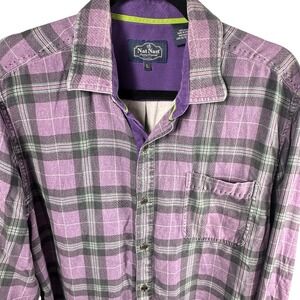 Nat Nast Luxury Originals Mens 100% Silk Purple Plaid Button Down Shirt Lg